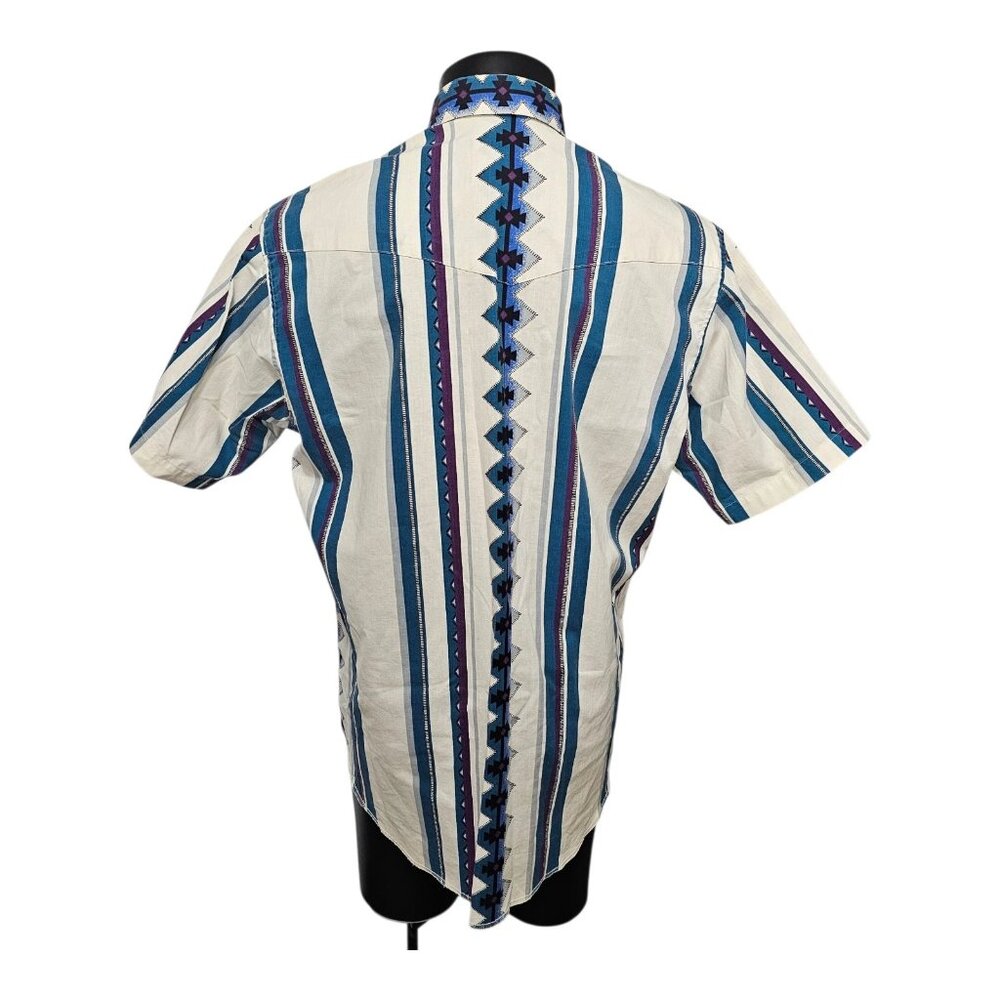 Wrangler Western Pearl Snap Cowboy Short Sleeve Shirt Aztec Large 16.5 VTG - Picture 2 of 10